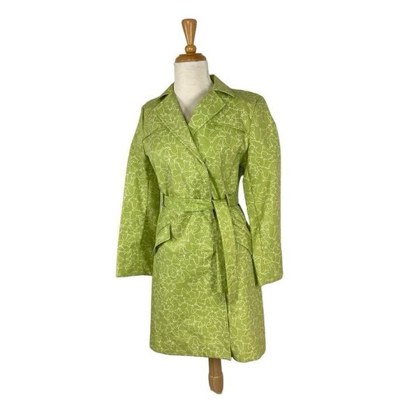 Liz Claiborne 8P Green Butterfly Trench Coat Cottagecore Fairycore Y2K does 70s - Picture 3 of 9